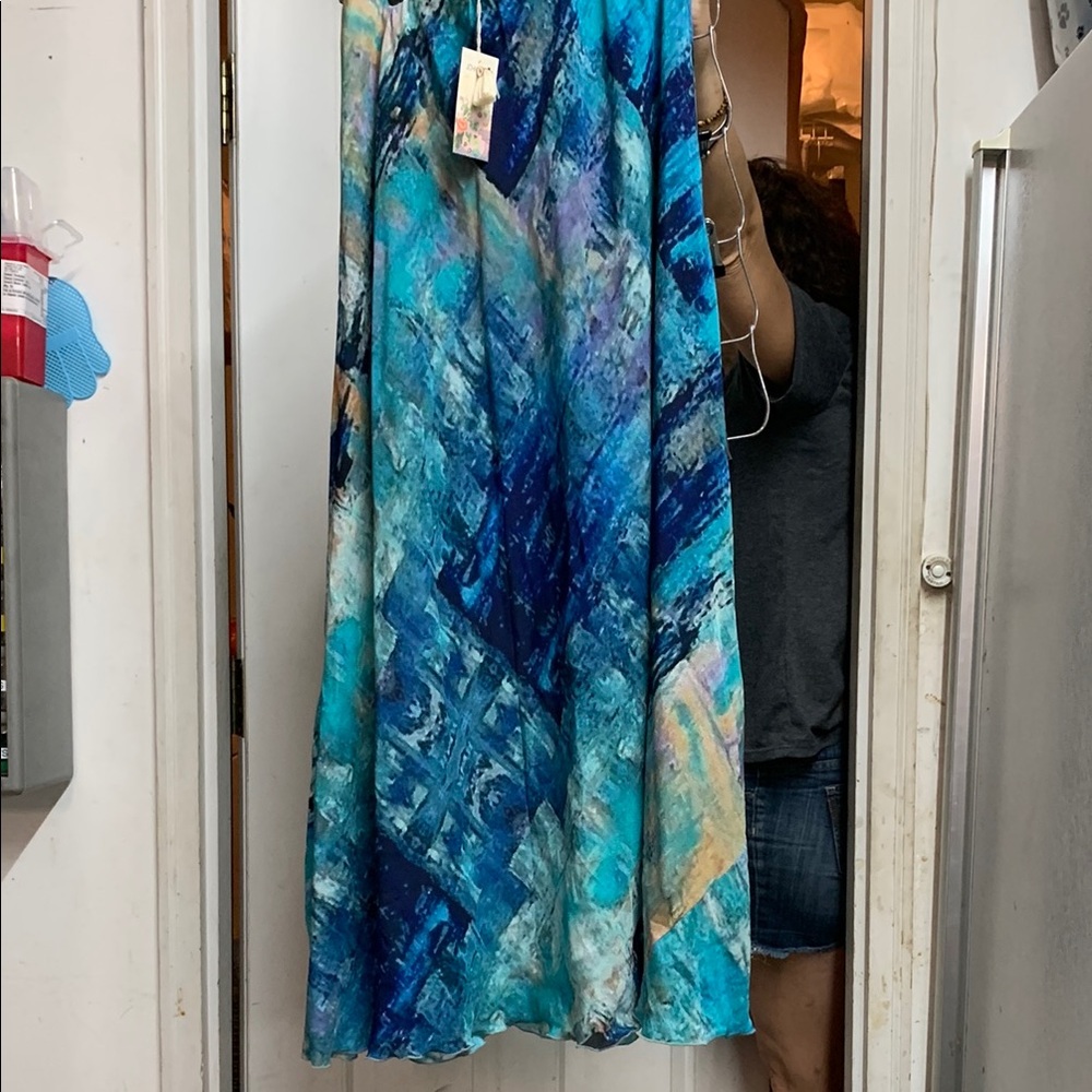 Johnny Was Blue Pleated Maxi Skirt Resort Wear